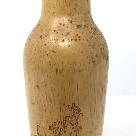Wood  Pepper Mill Grinder  Vintage 70s Hand Crafted 2-Tone Engraved Bottle Shape - Picture 10 of 10